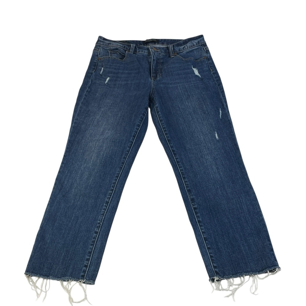 Talbots Women's High-Waist Slim Straight Jeans Distressed Raw Hem Denim Size 8P